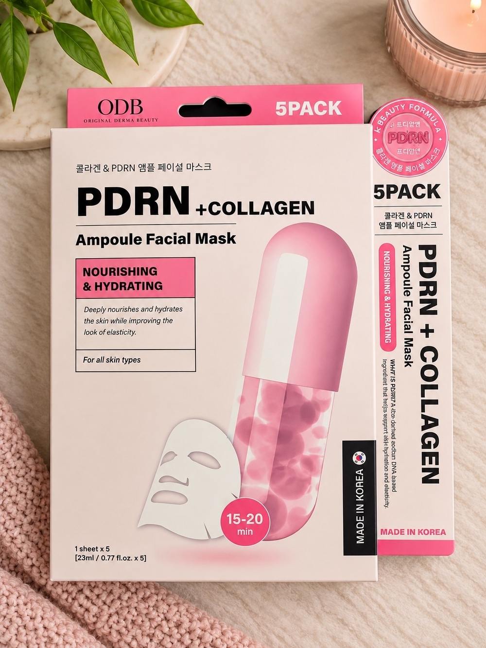 ODB PDRN + Collagen Nourishing & Hydrating Ampoule Facial Mask (5 Pack)